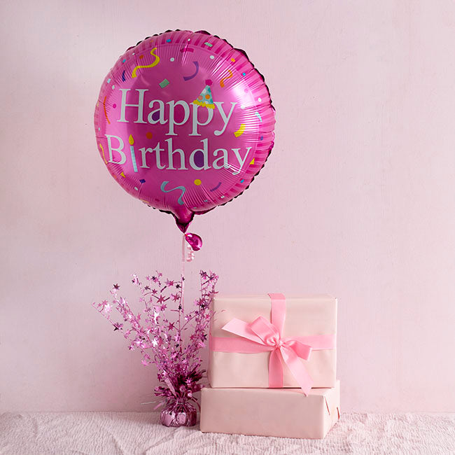 Foil Balloon 18" Happy Birthday Confetti Pink (45cmD)