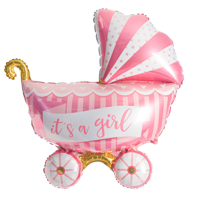 Foil Balloon It's a Girl Baby Pram (94cmx81cmH) Pink